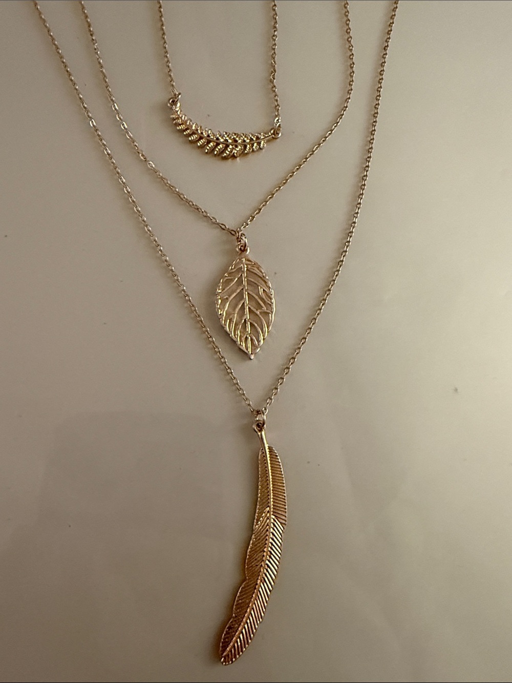 Gold Layered Leaf & Feather Pendant Necklace - Women's Jewelry